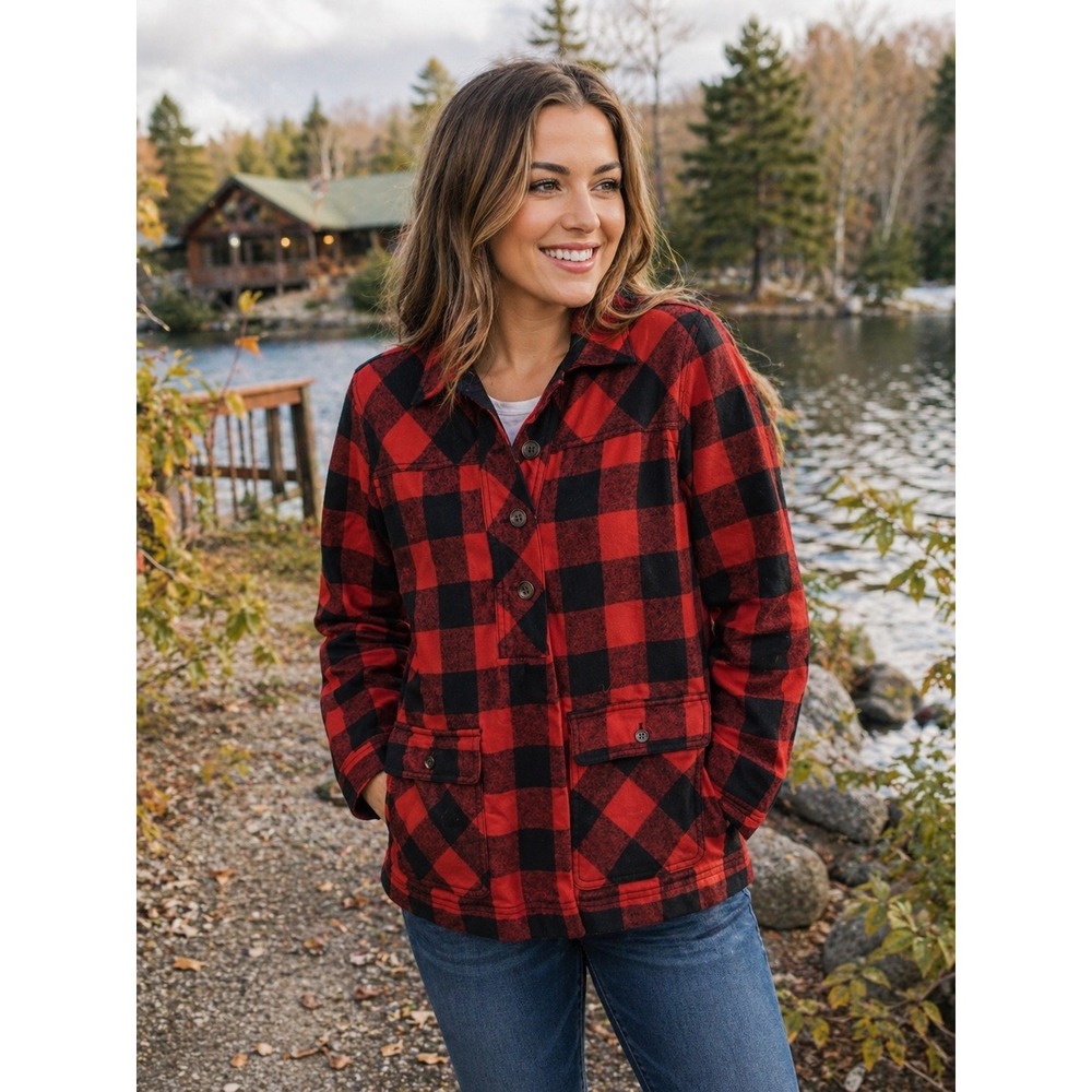 J.Crew Buffalo Plaid Jacket Womens Small‎ Red Black Flannel Utility Chore Coat